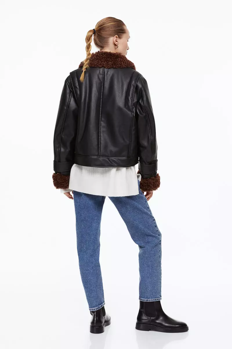 H&m faux fur collar biker cheap jacket