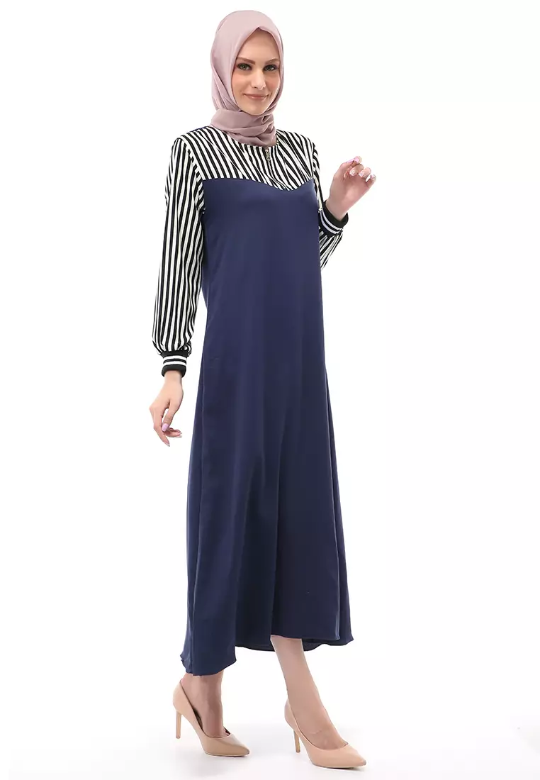 Fathanah Gamis Panjang Muslimah Long Dress Wanita Regular Fit - Navy