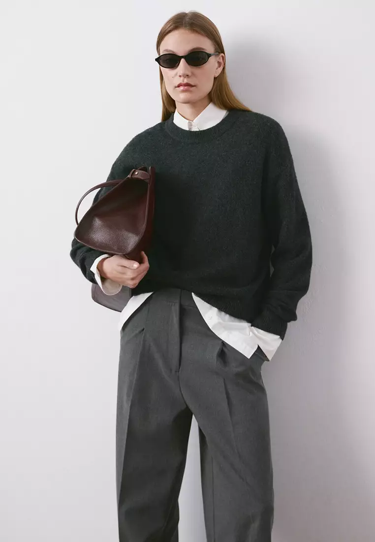 直管剪裁褶飾長褲