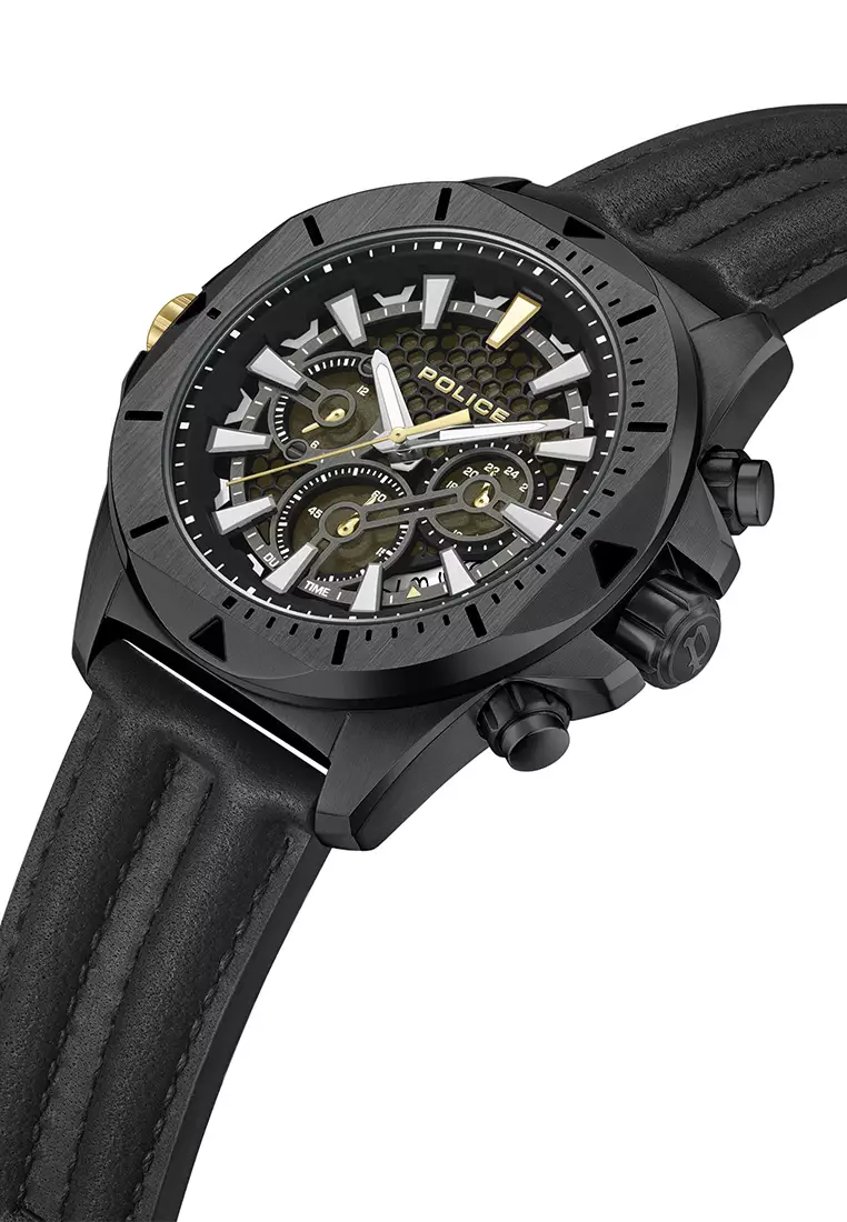 Police Electrical Black Leather Analog Quartz Watch For Men PPEWGF0054503