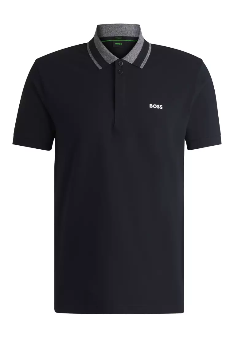 Boss Stretch-cotton polo shirt with logo detail