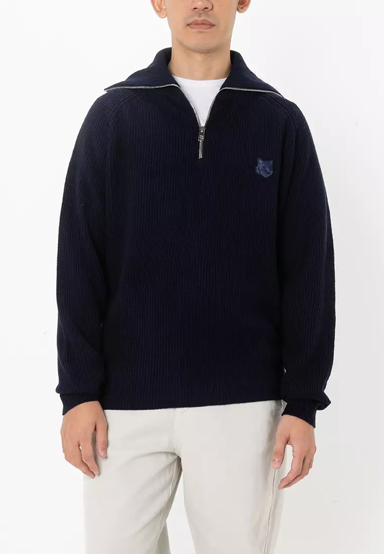Buy Maison Kitsune Bold Fox Head Patch Half Zip Ribbed Jumper (ik