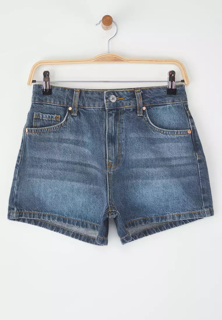 Blue High Waist City Boy Denim Shorts TWOSS25SR00154