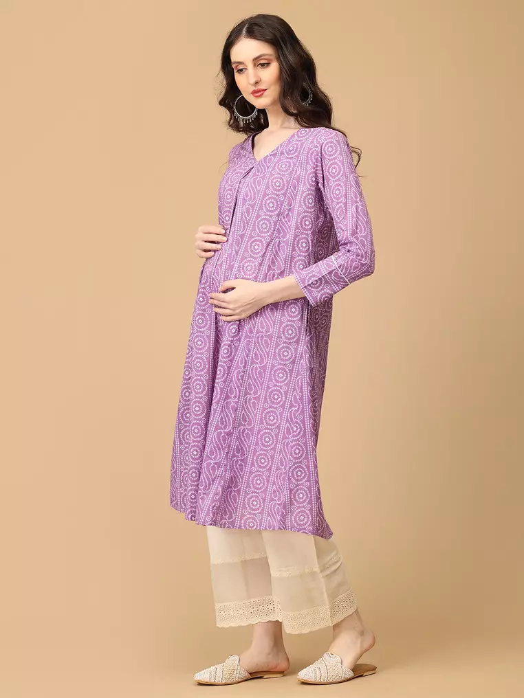 Euphoria Maternity and Nursing Anarkali Set - Lavender