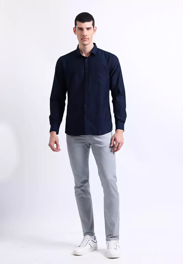 Manzone Kemeja Lengan Panjang Pria Slim Fit Foxy - Navy
