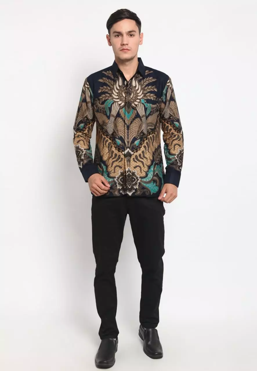 Kemeja Batik Pria Premium Slimfit Elegant Modern Lengan Panjang Mahesa Navy