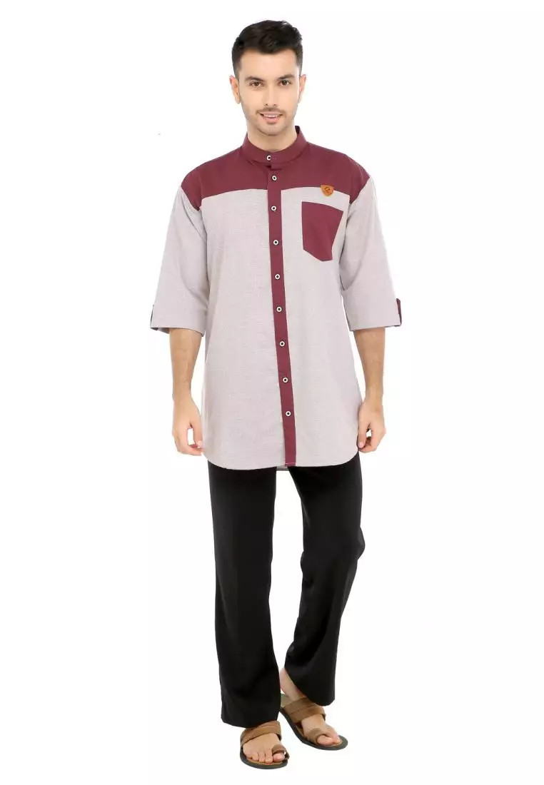 Baju Koko Gamis Muslim Pria Luqman - Pink