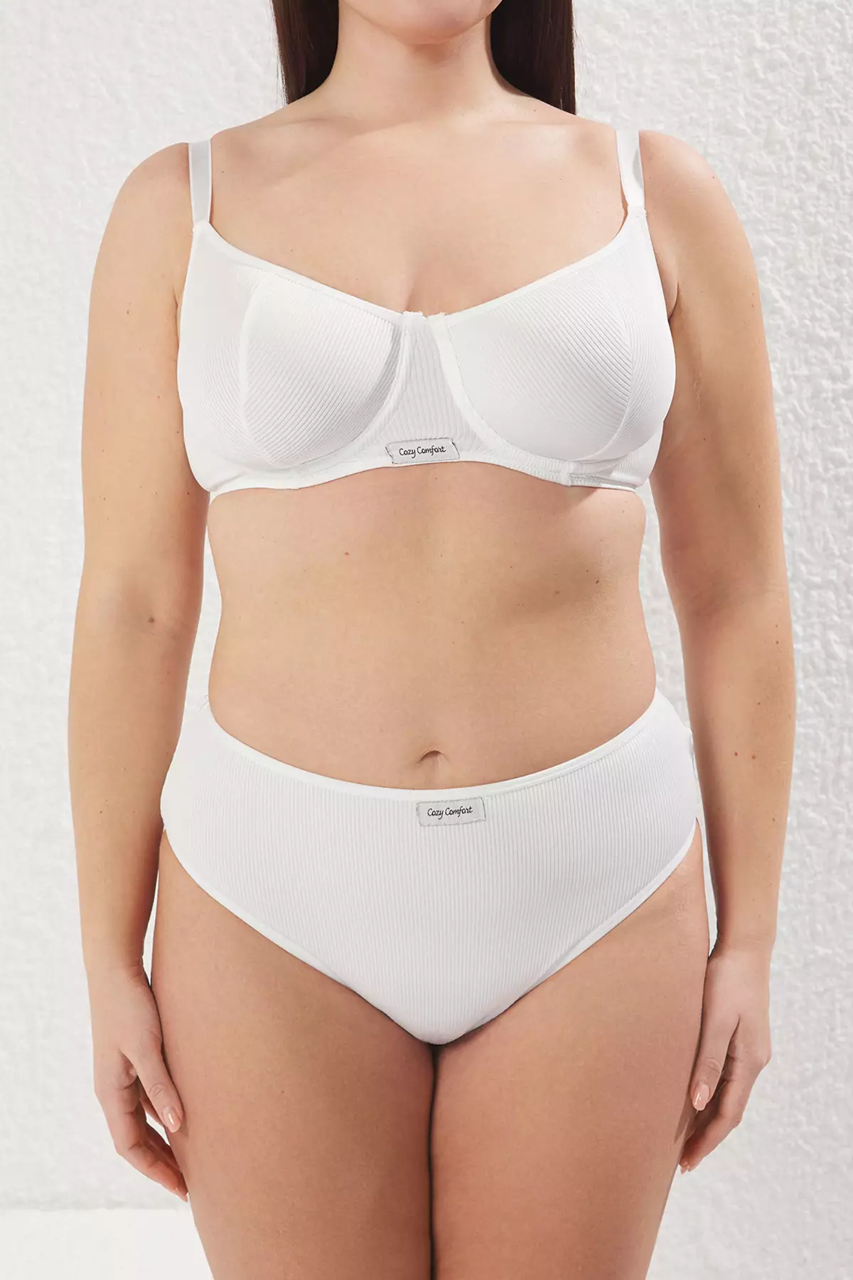 White Slogan Embroidery Detail Knitting Camisole Plus Size Lingerie Set