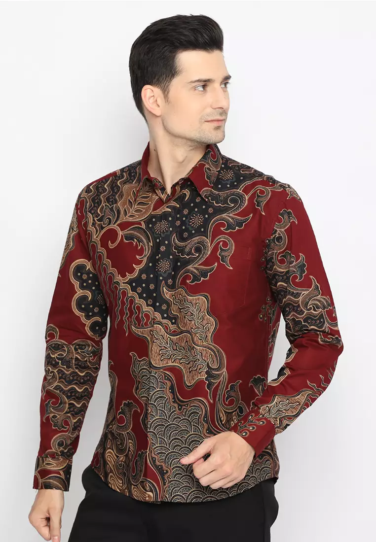 Kemeja Batik Pria Ganesha - Maroon