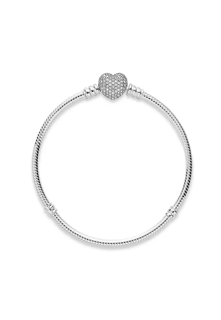 Sparkling Heart Pave Clasp Snake Chain Bracelet
