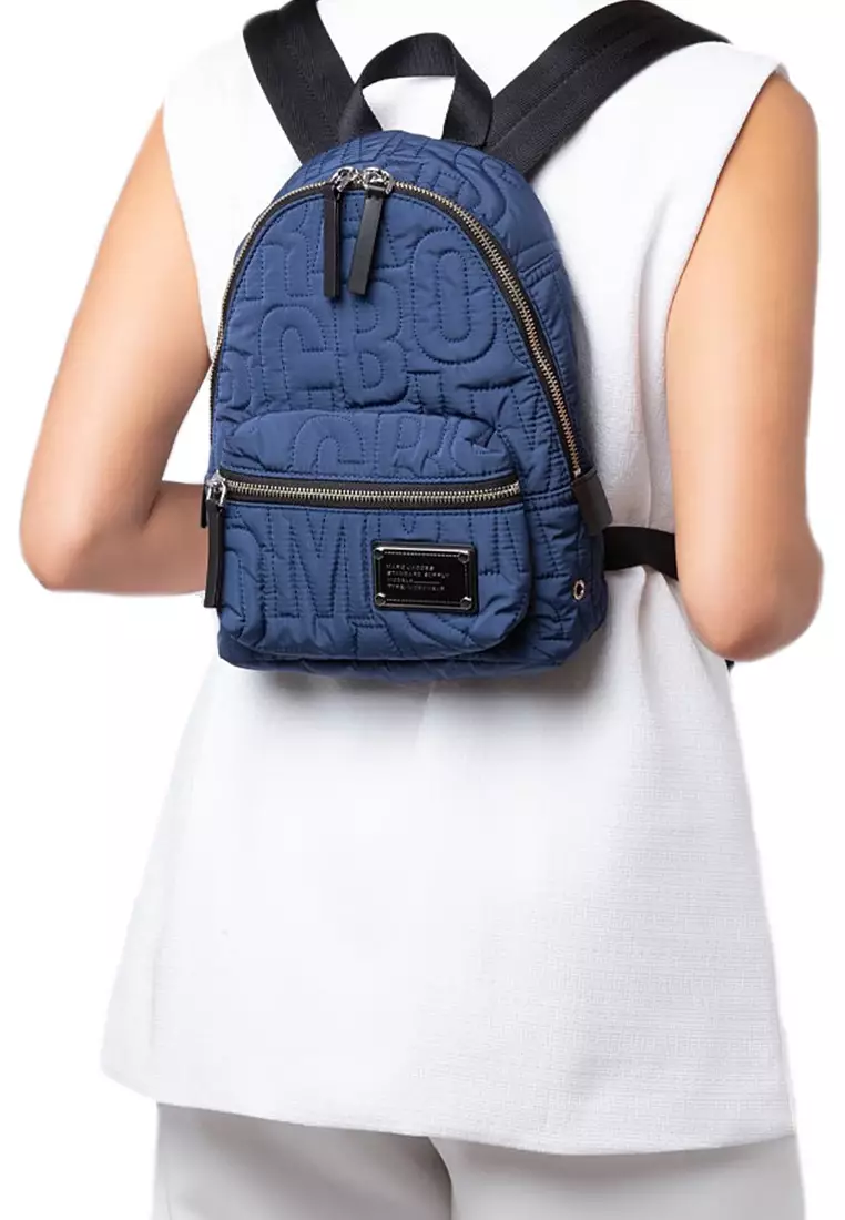 Nylon Jumbled Logo Workwear Small Backpack Bag in Azure Blue 4S4HBP002H02