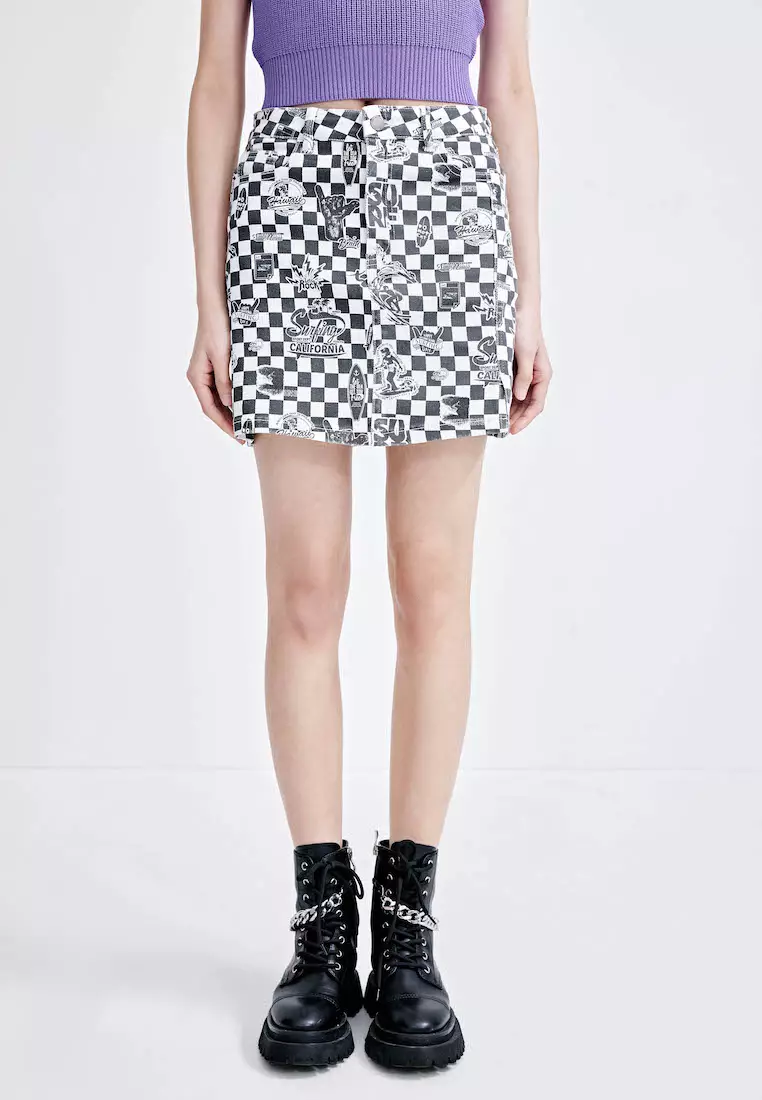 Buy Urban Revivo Checkered Denim Mini Skirt 2024 Online ZALORA
