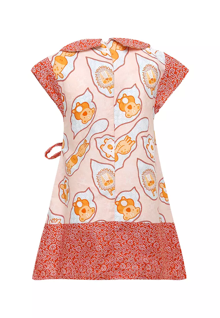 Dress Anak Perempuan Batik Beril Peach Lengan Pendek