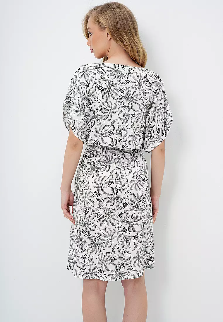 Patterned with Smocked Mini Dress