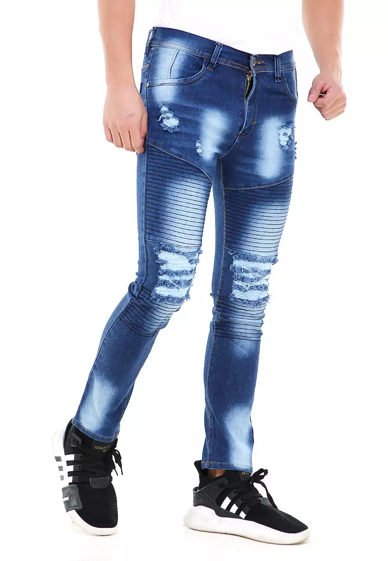 Locko Celana Panjang Denim Pria Ripped Korean Style Casual Long Pants Material Jeans ORIGINAL