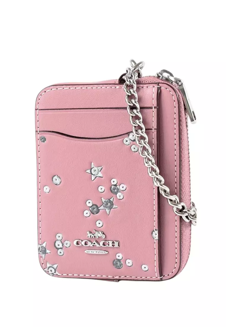 Zip Card Case With Star Print - Dusty Pink/Multi
