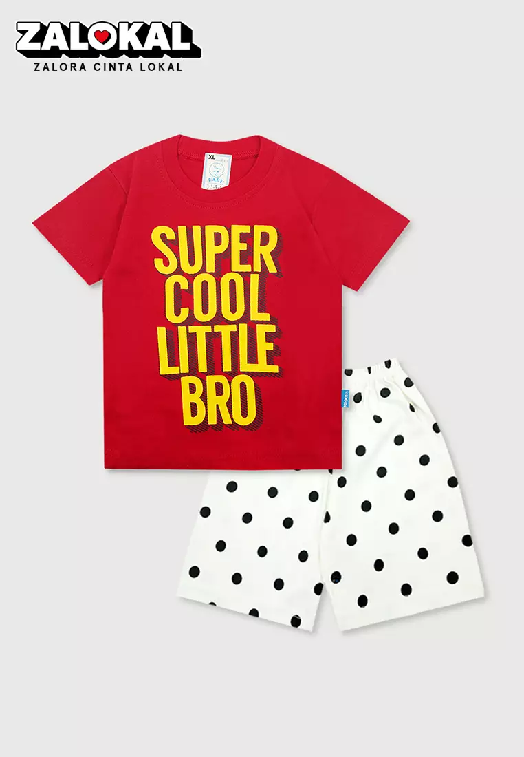 Wakakids Baju Bayi Anak Laki Laki Usia 12 Bulan Hingga 18 Bulan Setelan Celana Kaos Polkadot Motif Super Cool 3396 Merah