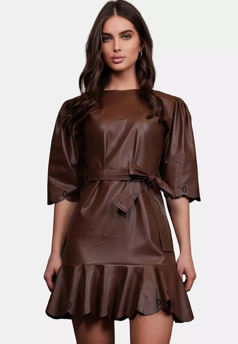 Buy Alacati Princess Sleeve Belted Faux Leather Dress Online | ZALORA  Malaysia