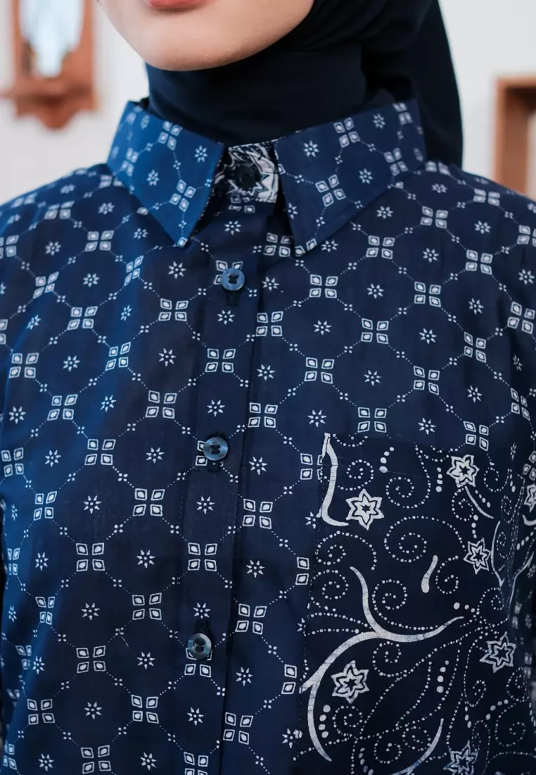 Sora Blouse Navy - Atasan Batik Wanita