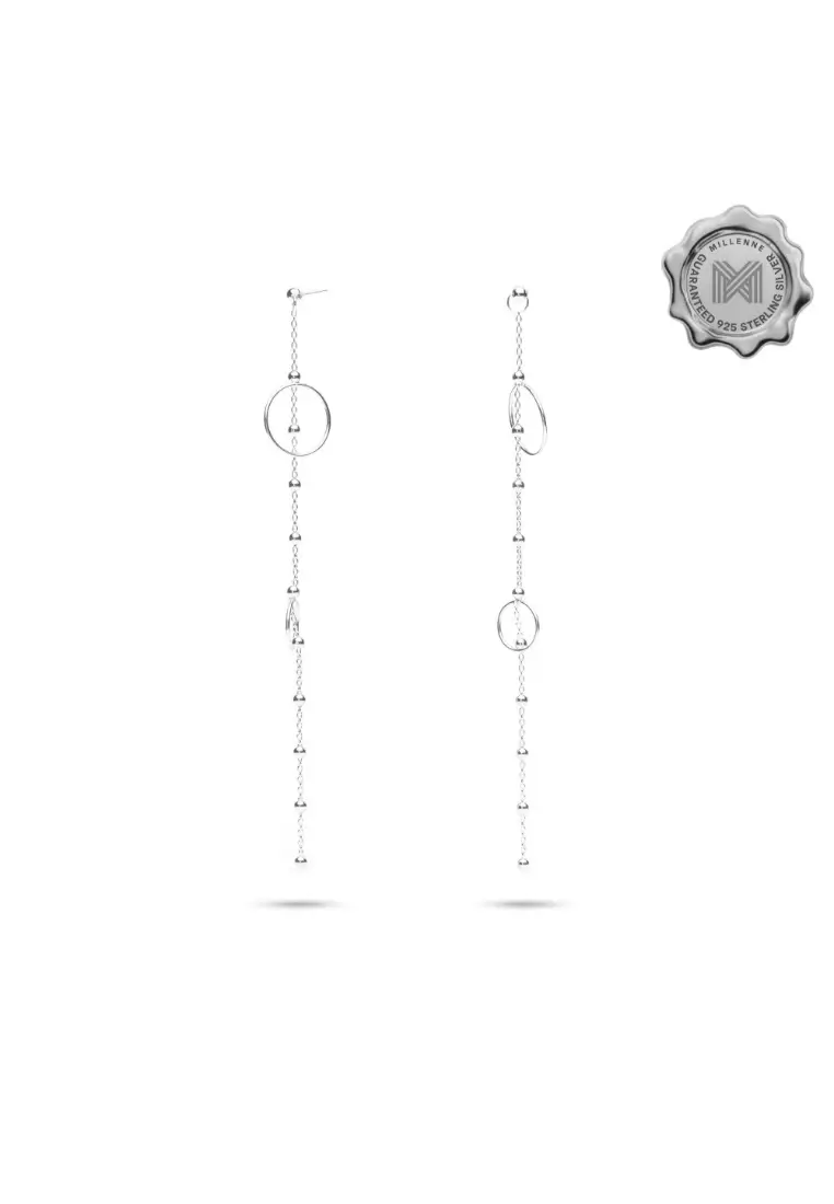 Minimal Satellite Halo Silver Chain Stud Earrings with 925 Sterling Silver