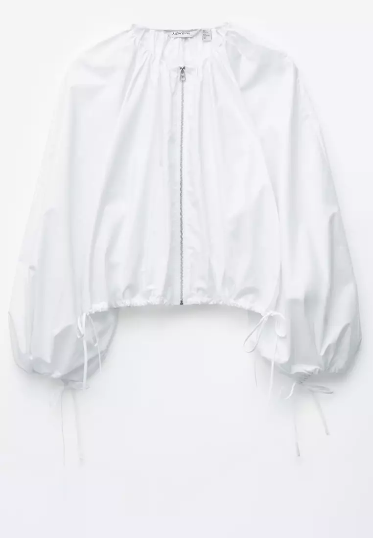 Cotton Poplin Zip-Front Blouse