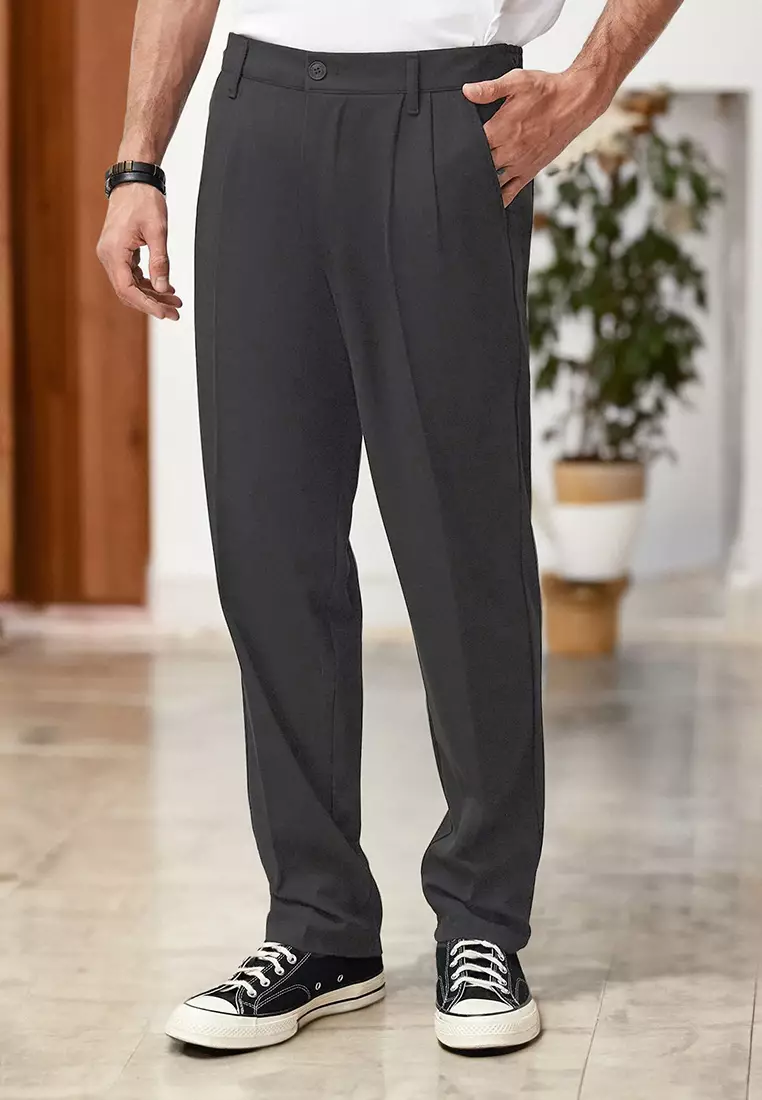 Anthracite Pleated Classic Baggy Fit Fabric Trousers TMNSS24PL00024