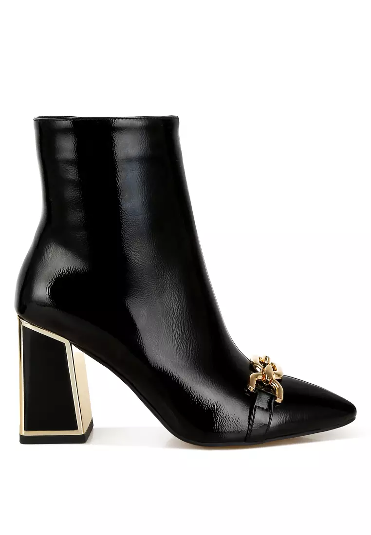 Discount on London Rag  shoes - SKU: Metallic Chain Detail Boots in Black