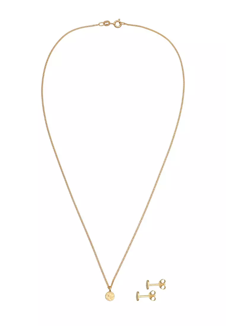 Set Perhiasan Perak 925 Wanita Pendant Platelet Set Stud Gold Plated