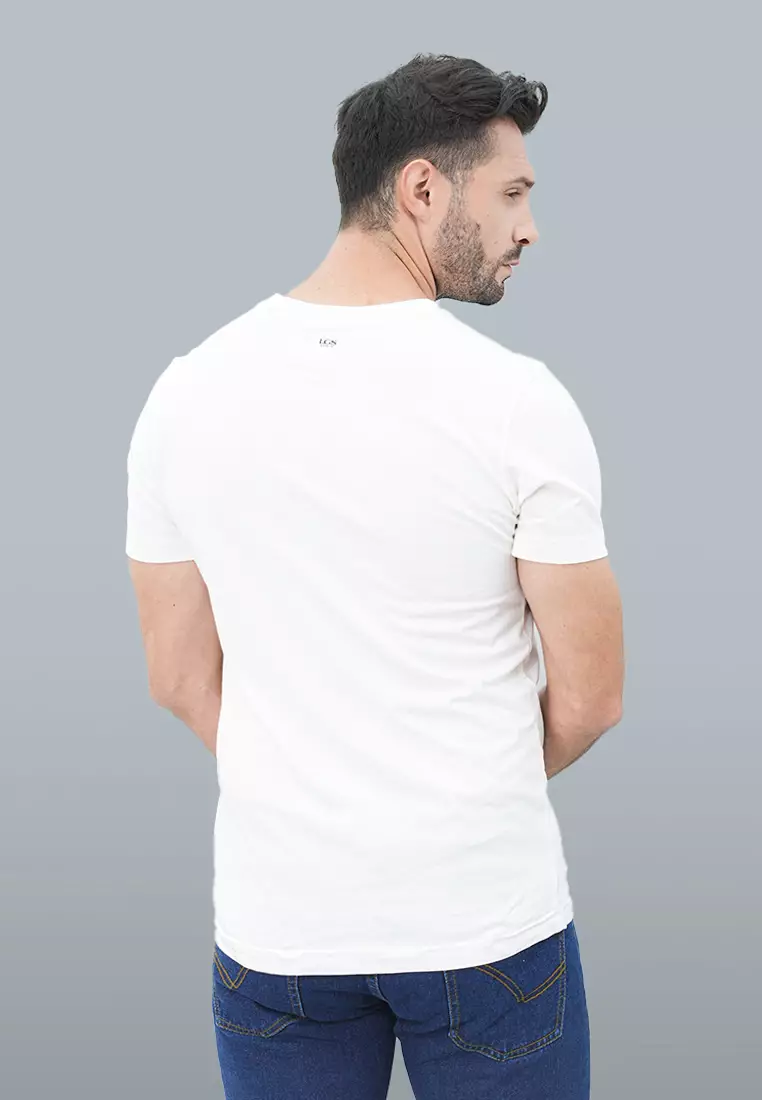 LGS - Kaos Youth Casual Pria Lengan Pendek Motif Sablon Warna Putih Slim Fit - GTS.870.N258.22.C