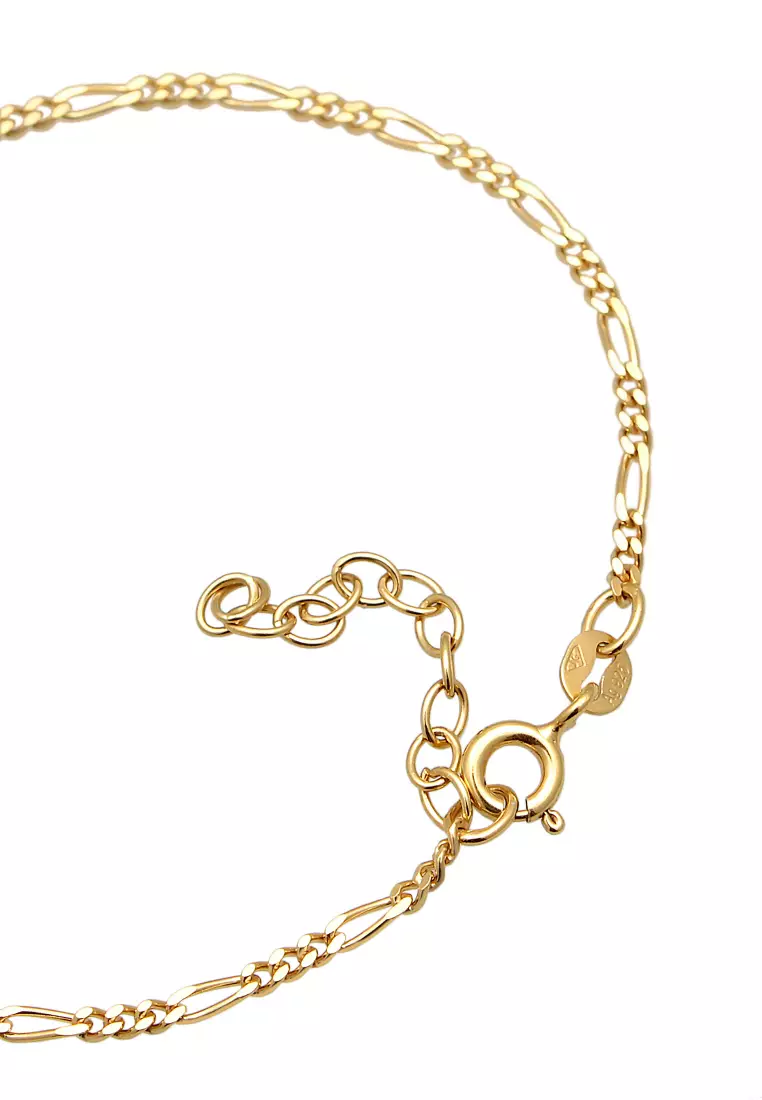 Gelang Perhiasan Perak 925 Wanita Hand Chain Figaro with Crystals Gold Plated