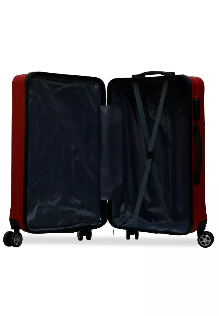 Isvara Tas Koper Hardcase Unisex One Set Suitcase Number Code Combination Lock Large Compartment Material ABS+PVC Coated ORIGINAL - Maroon