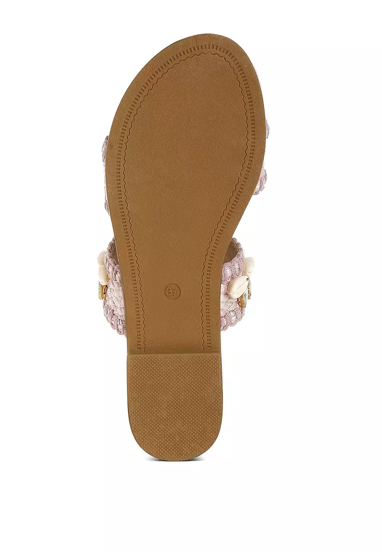 Sandal Slip-On Shell & Diamante dalam Warna Pink