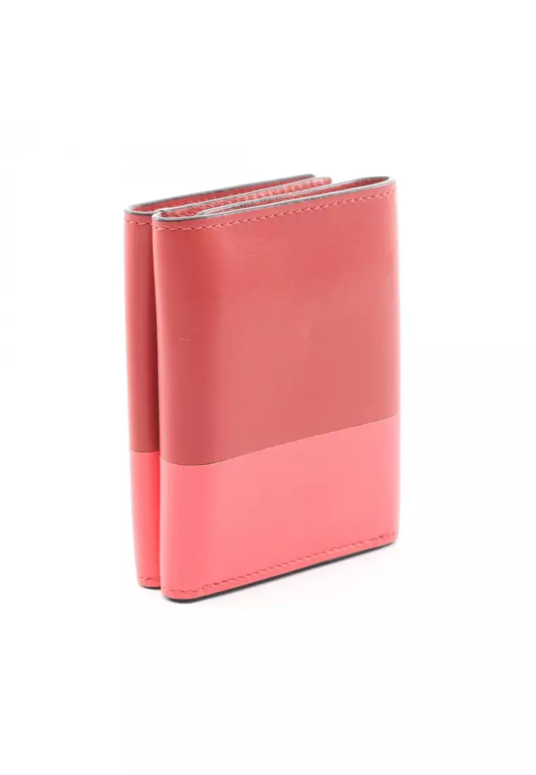 Pre-Loved LOEWE Trifold wallet trifold long wallet leather Red pink bicolor