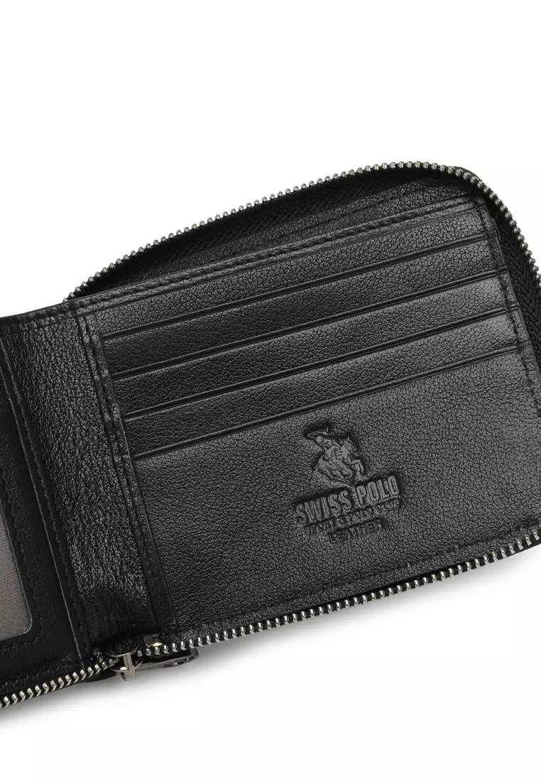 Men's Genuine Leather Zipper Wallet - Black
