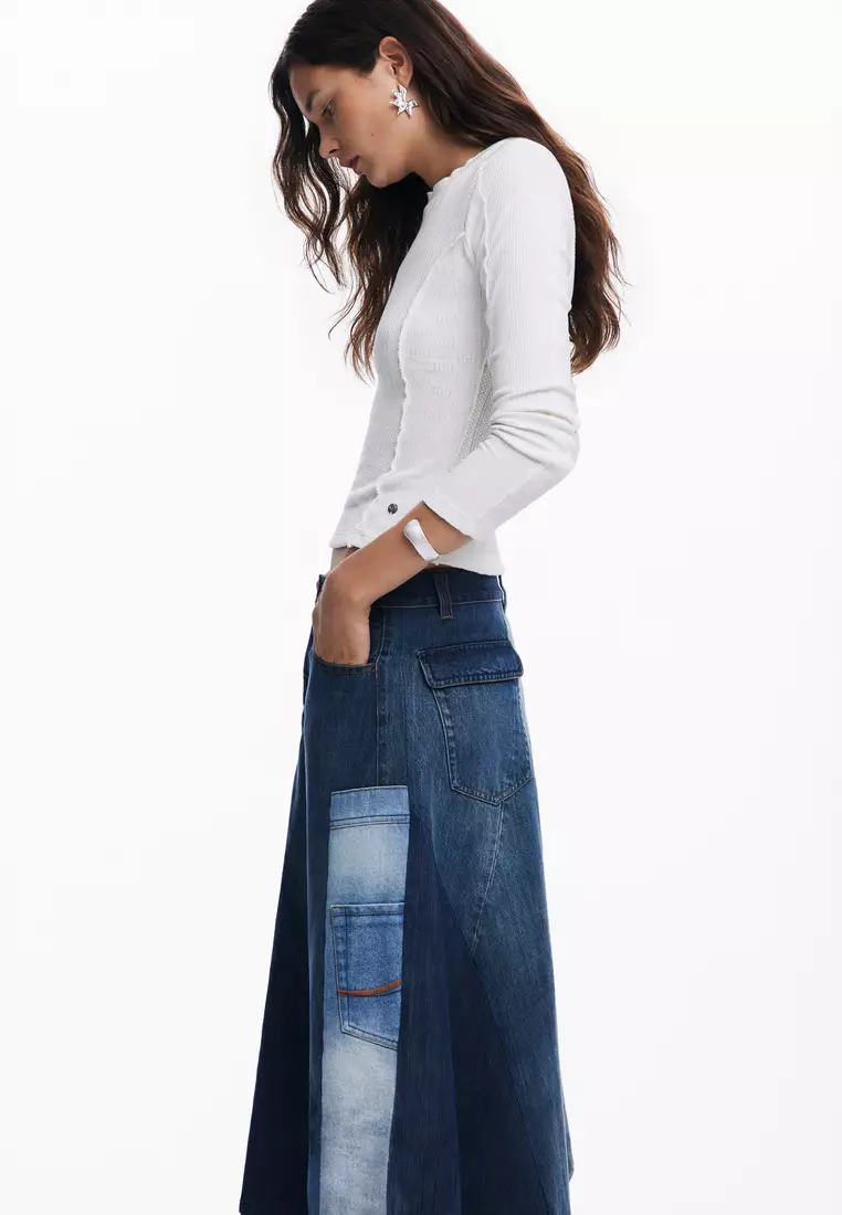 Patchwork denim skirt