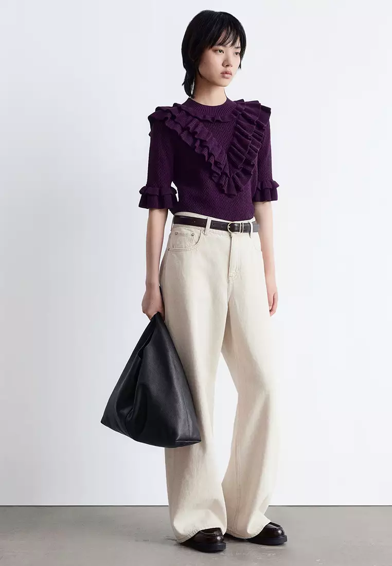 Pointelle-Knit Ruffle Top