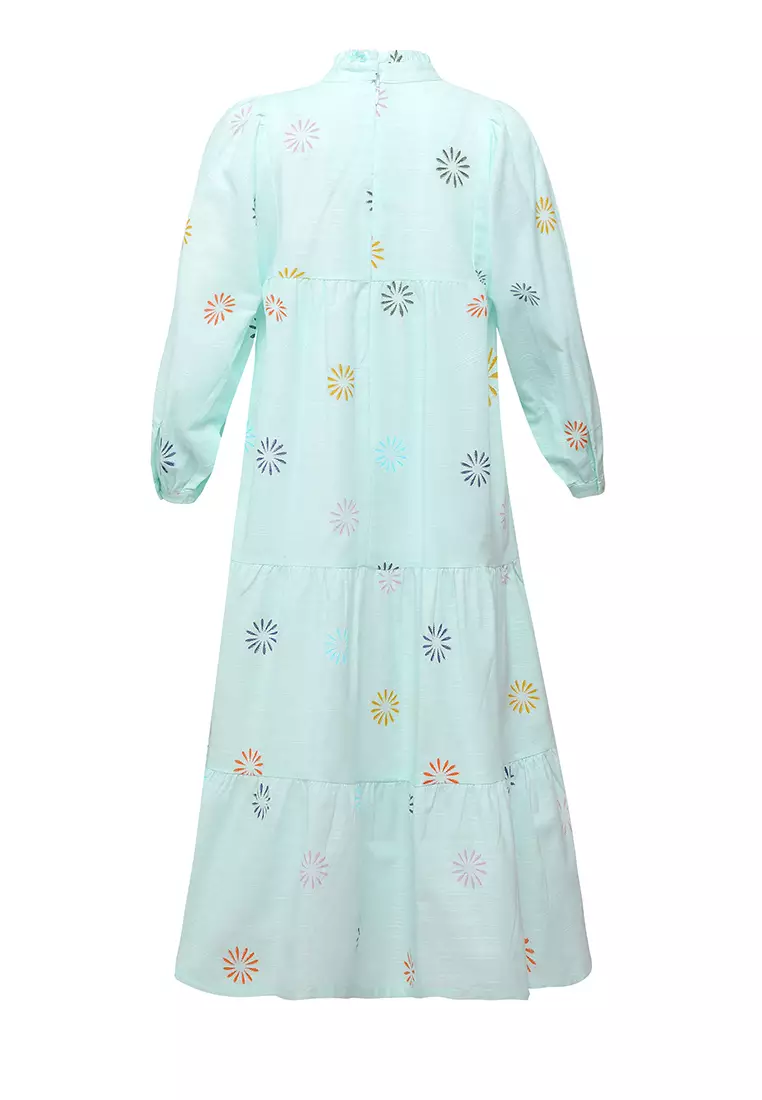 Pito Dito Girl Beirut Dress Panjang Anak Hijau Mint Motif Bunga - Size 4