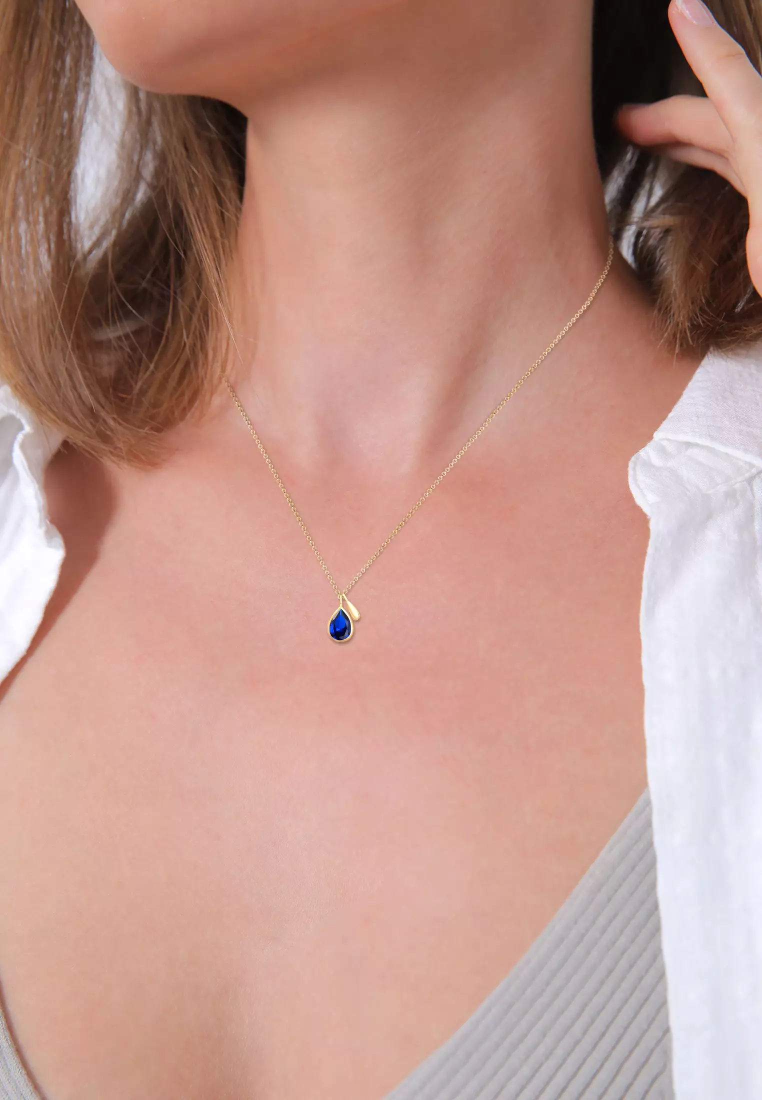Necklace Drop Sapphire Blue Gold Plated