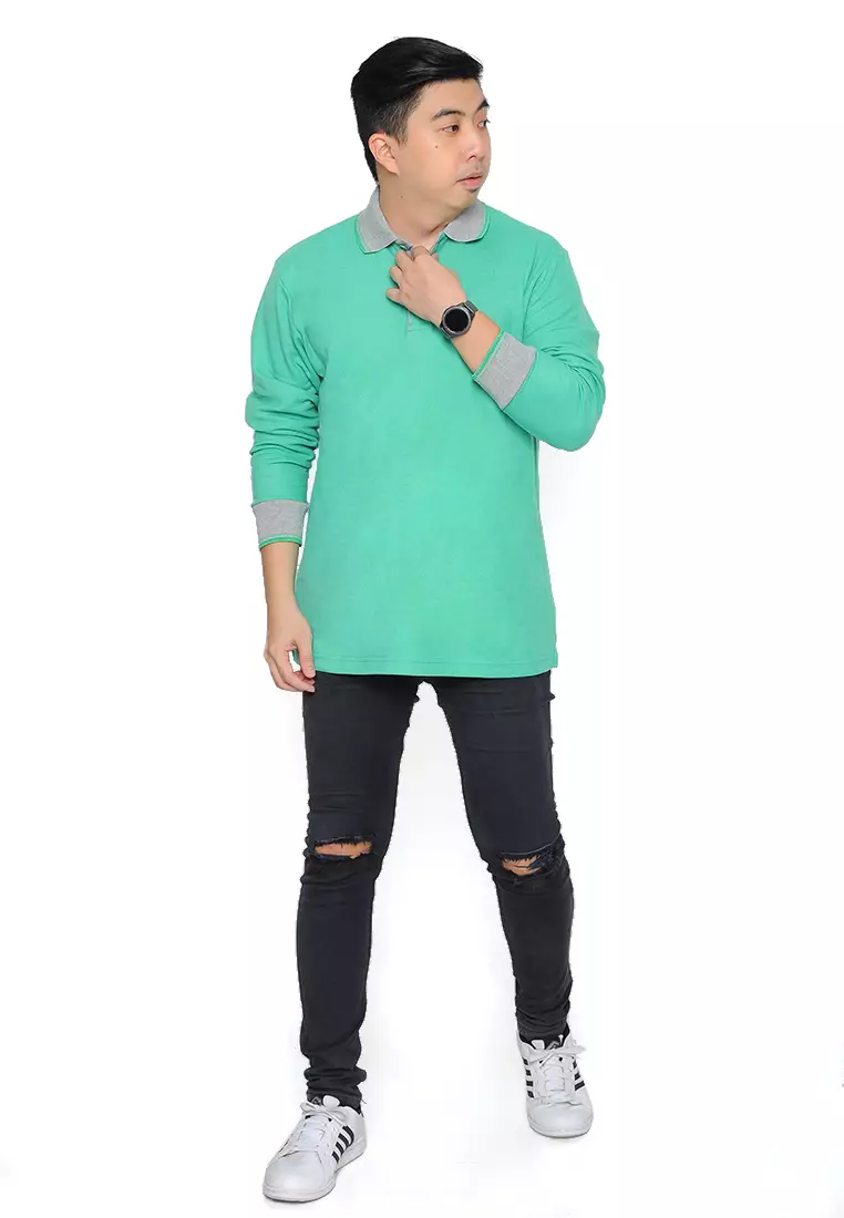 Andre Michel Kaos Polo Shirt Lengan Panjang Kerah Abu Hijau Salem 933-51
