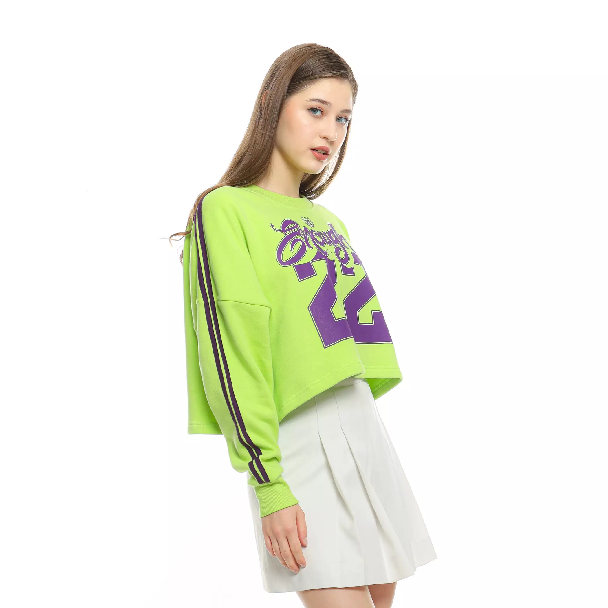 Enough For Today - Sweater Crop Oversize Crewneck Wanita Jersey Number Series 22 Neon Lime Stabilo