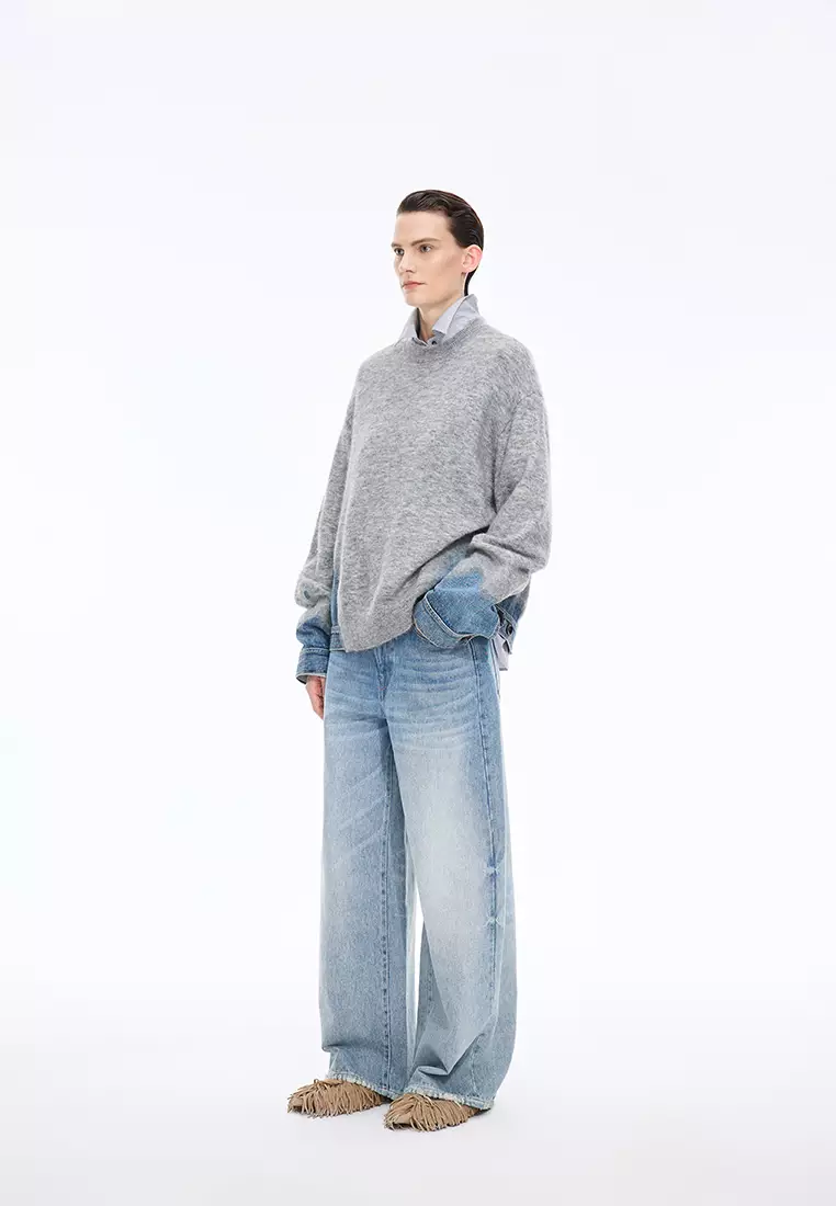 Sweater / Oversized Knitted Denim Panel Pullover