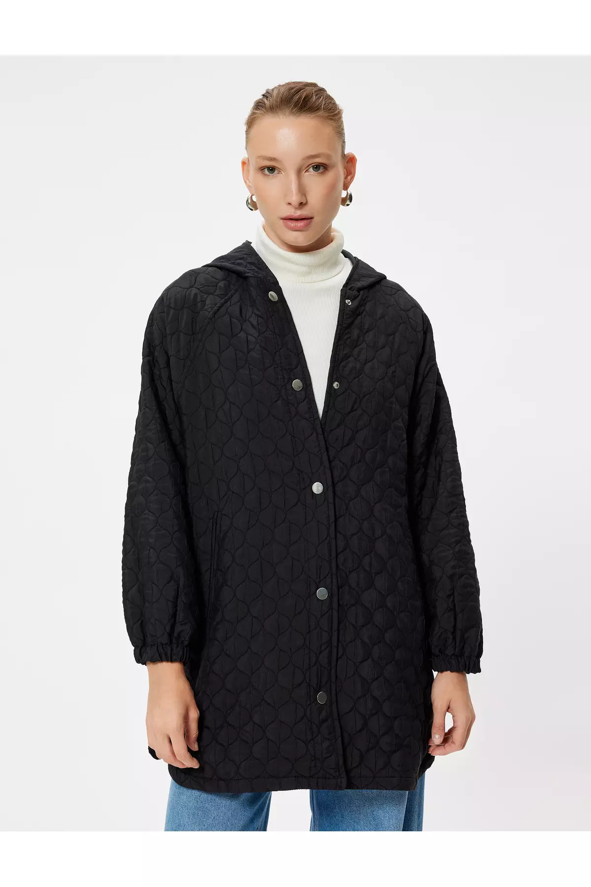 Hooded Pocketed Buttoned Quilted Oversize Coat