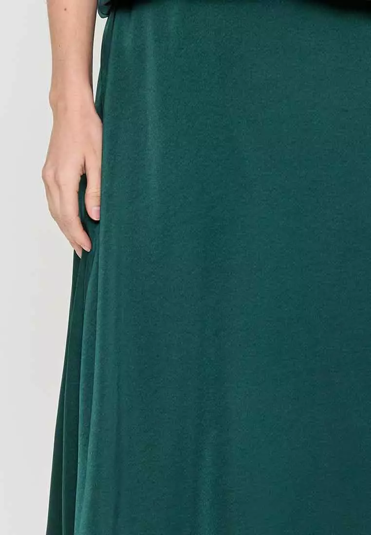 Madilynn A-Line Gartered Satin Maxi Skirt