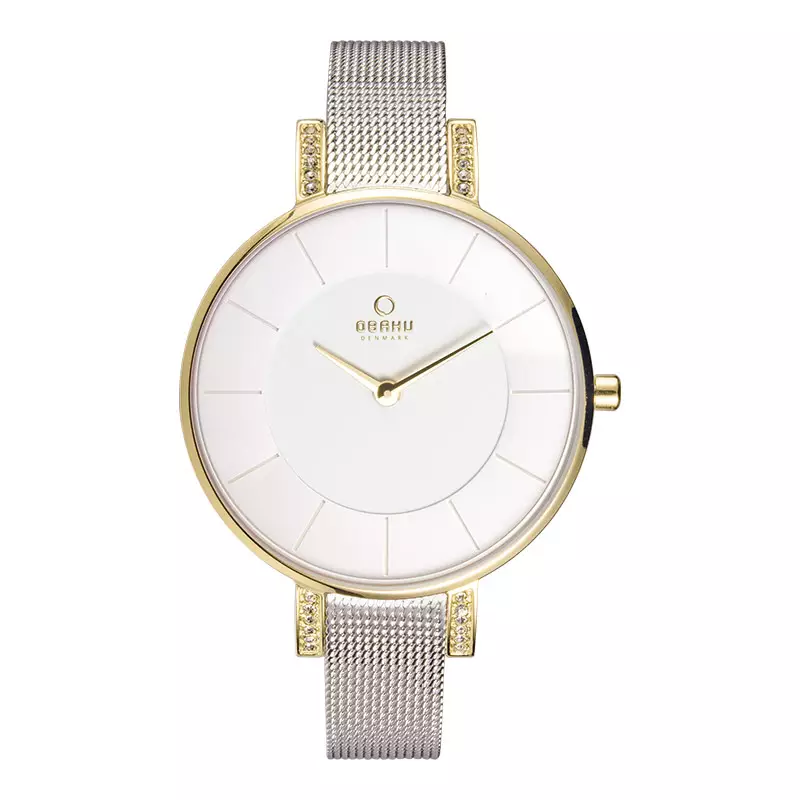 Jam Tangan Wanita Obaku V158LEGIMC Lun Gold-bi Silver Dial Mesh Strap