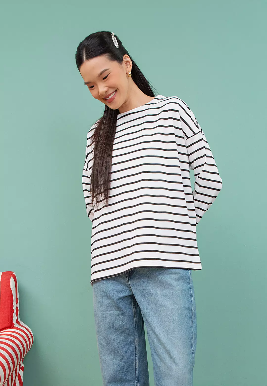 HijabChic Ulyani Black and White Stripe Tops
