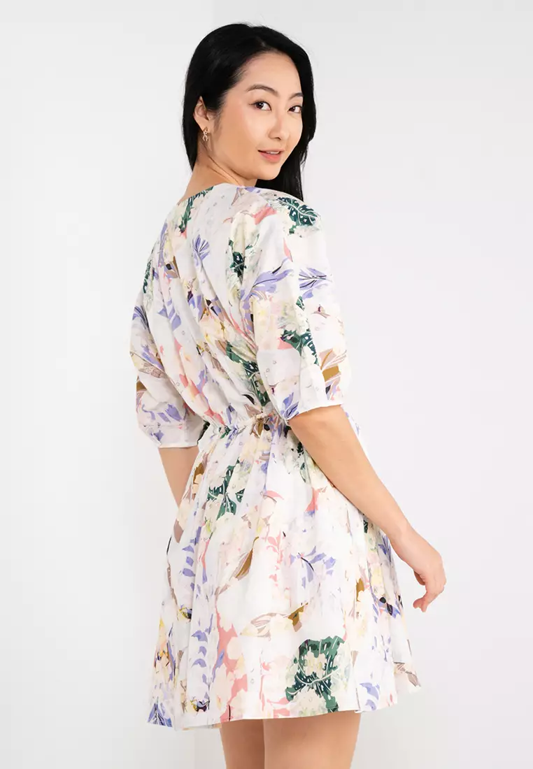 Wrap Front V Neck Printed Dress
