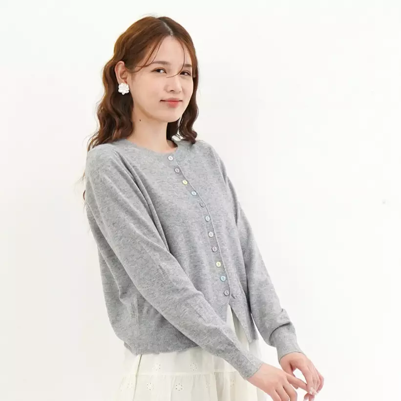 Aurora Pastel Button Knit Cardigan in Grey