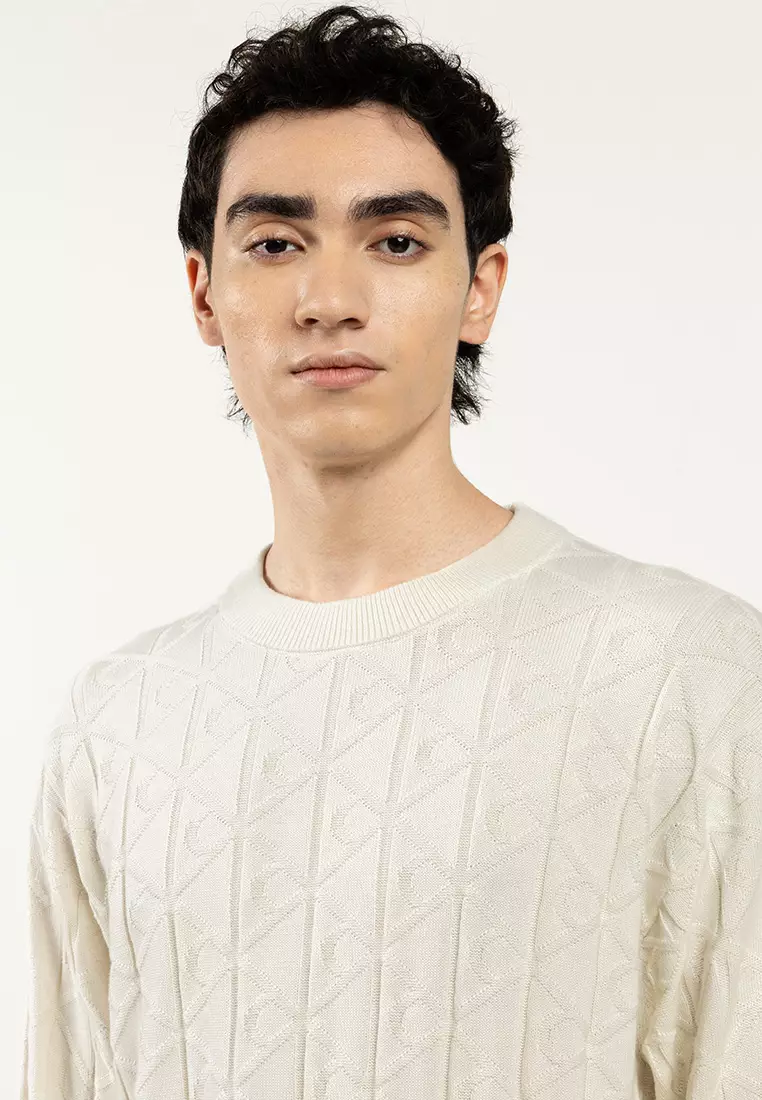 Long Sleeve Allover Print Cotton Crew Neck Sweater - Calvin Klein Jeans