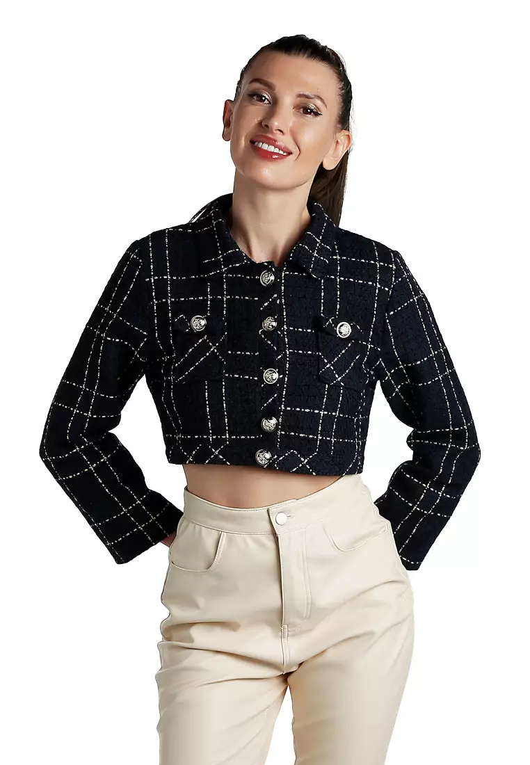 Woven Button-Down Flap Pocket Jacket in Navy