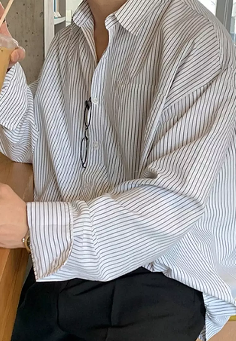 Advanced and versatile casual lapel striped shirt CA091917